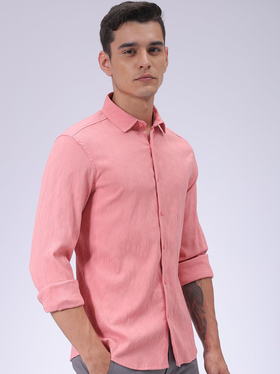 Men's Pink Slim Fit Textured Shirt