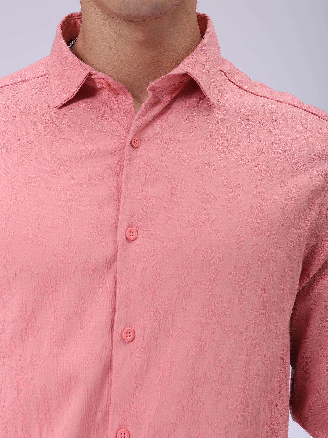 Men's Pink Slim Fit Textured Shirt