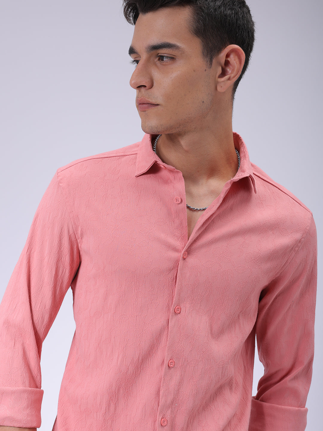 Men's Pink Slim Fit Textured Shirt