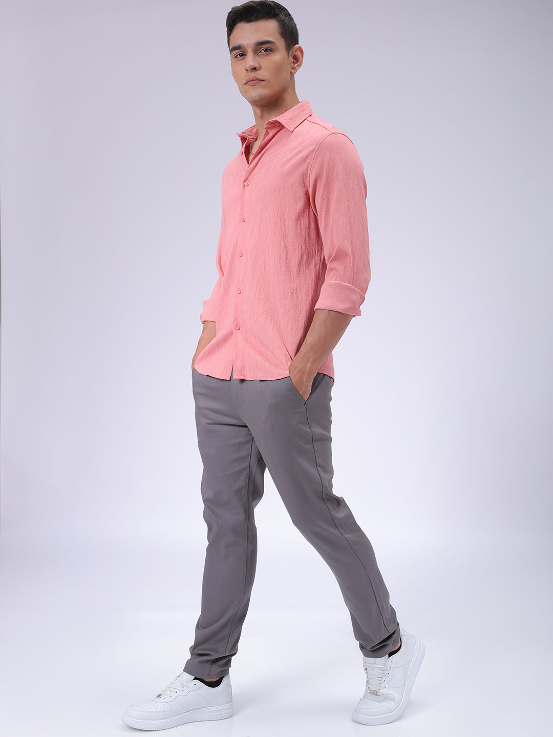 Men's Pink Slim Fit Textured Shirt