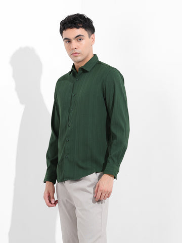 Men's Green Slim Fit Textured Resort Wear Shirt