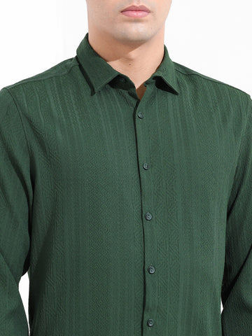 Men's Green Slim Fit Textured Resort Wear Shirt
