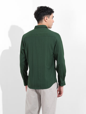 Men's Green Slim Fit Textured Resort Wear Shirt