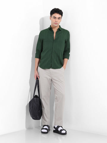 Men's Green Slim Fit Textured Resort Wear Shirt