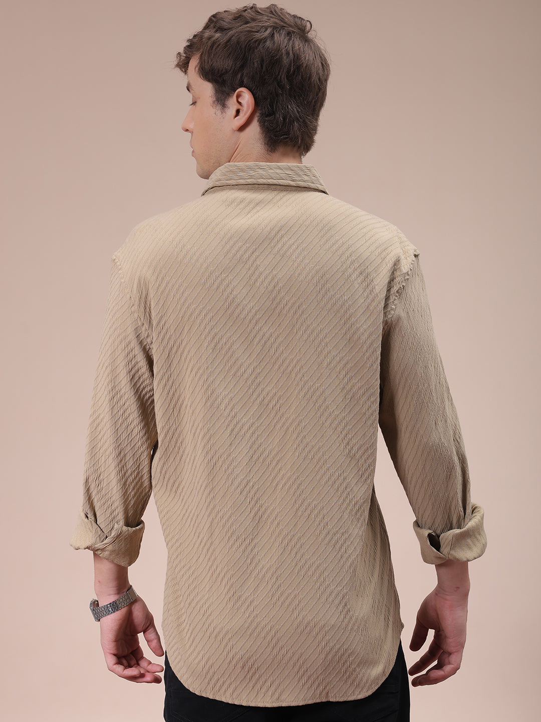 Men's Khaki Slim Fit Textured Shirt