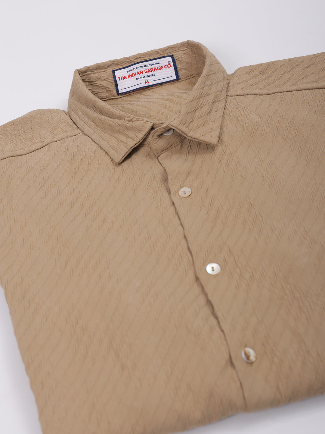 Men's Khaki Slim Fit Textured Shirt