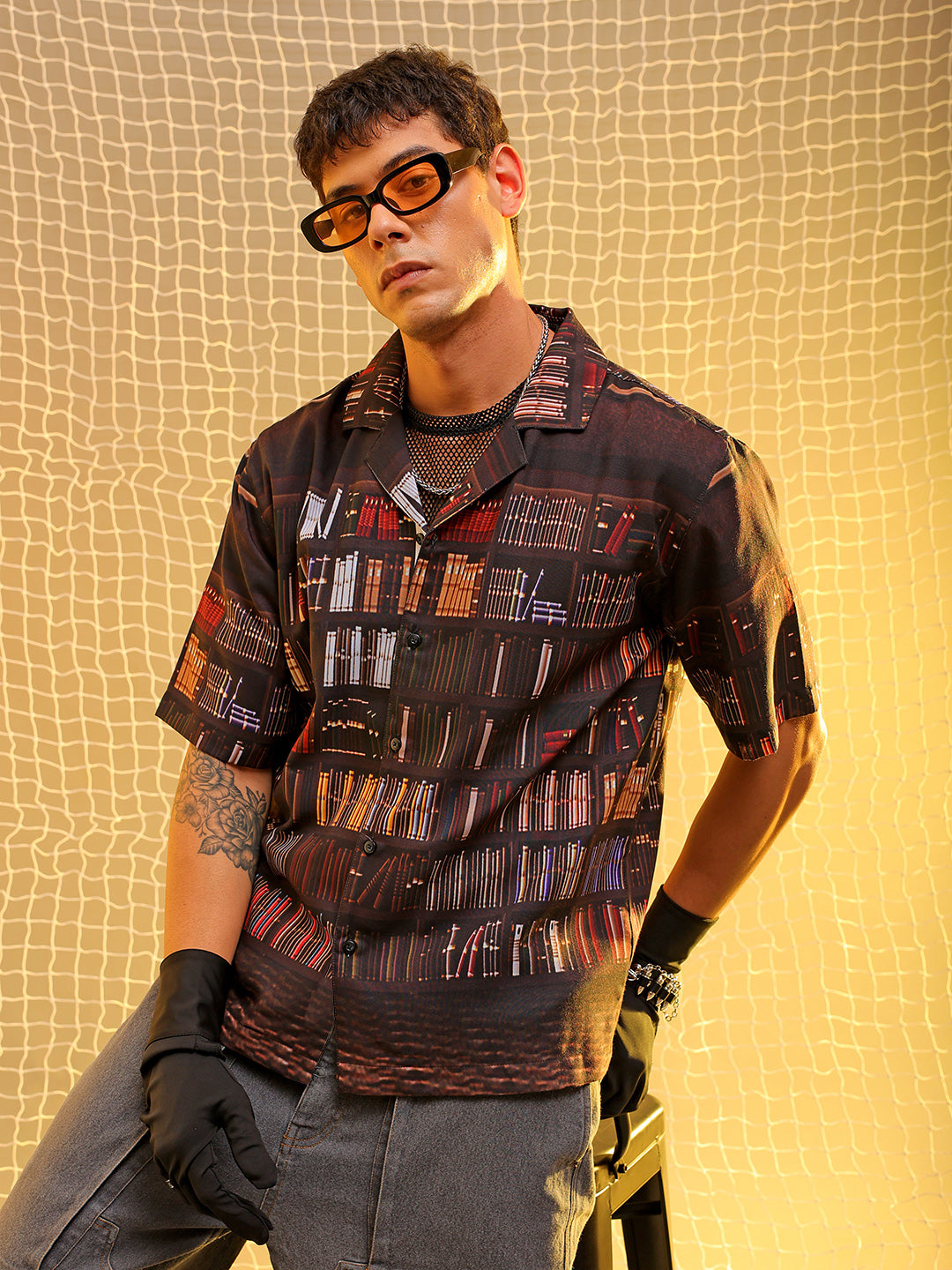 Men's Brown Oversized Fit Graphic Shirt