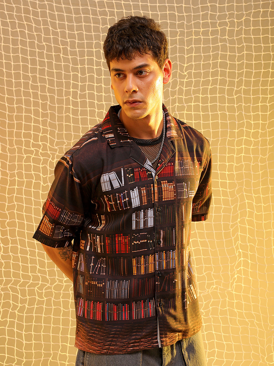 Men's Brown Oversized Fit Graphic Shirt