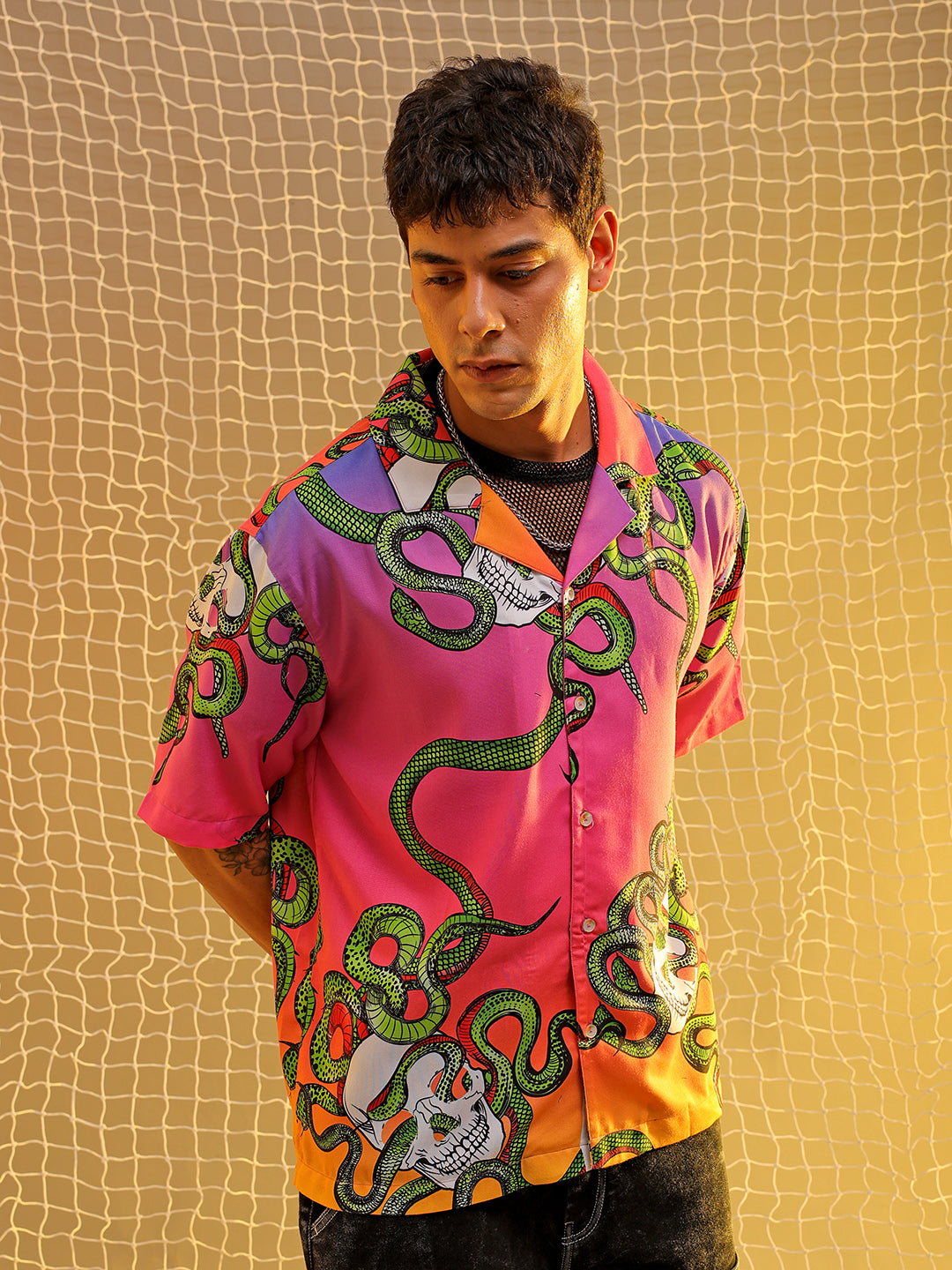 Men's Multicolor Oversized Fit Graphic Shirt