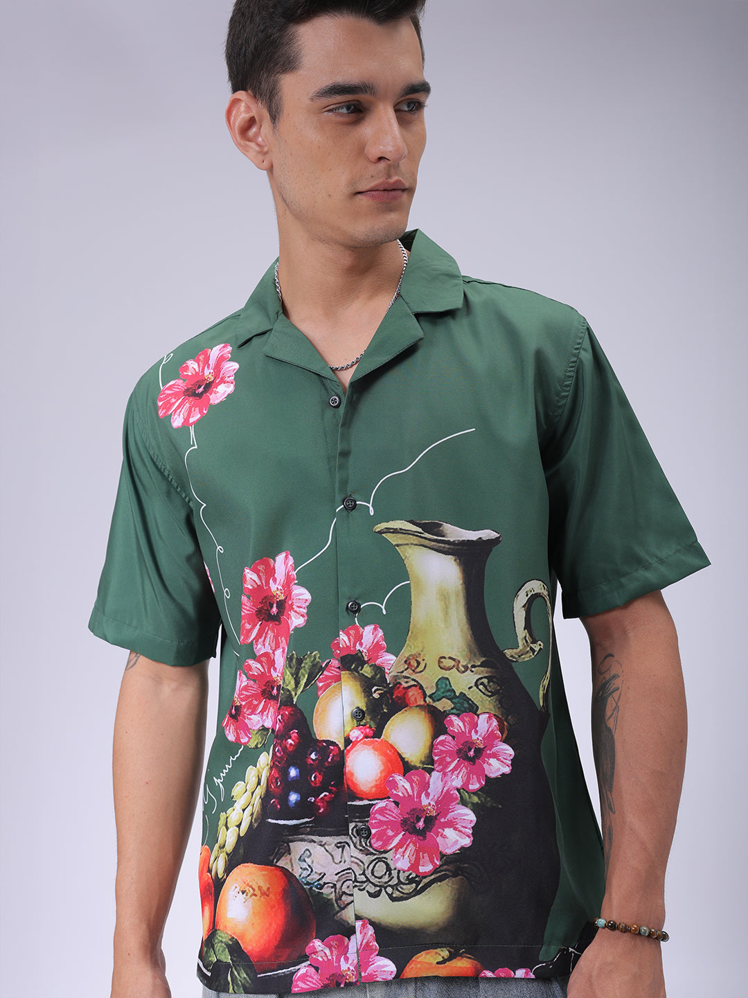 Men's Green Oversized Fit Graphic Shirt