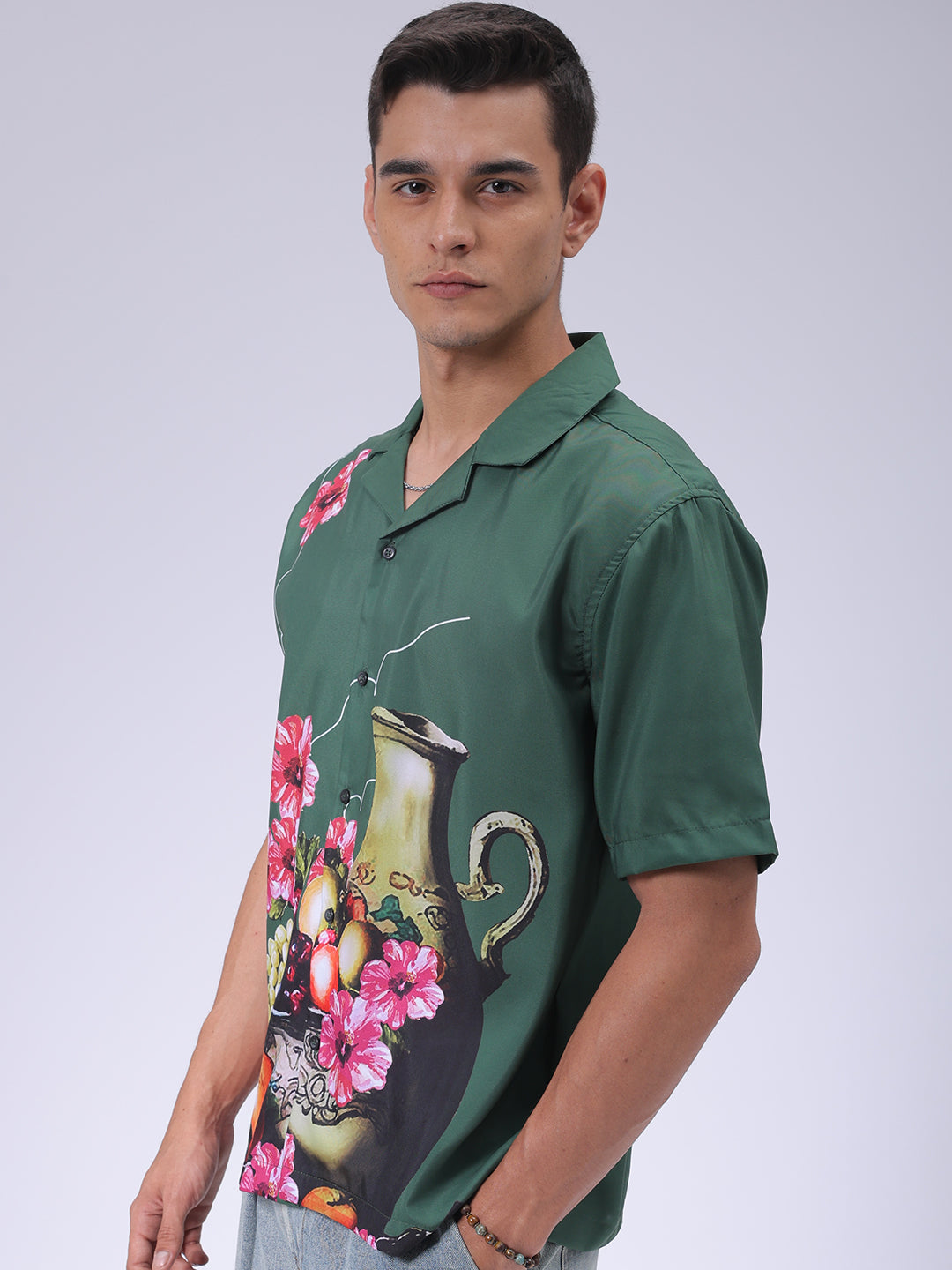 Men's Green Oversized Fit Graphic Shirt