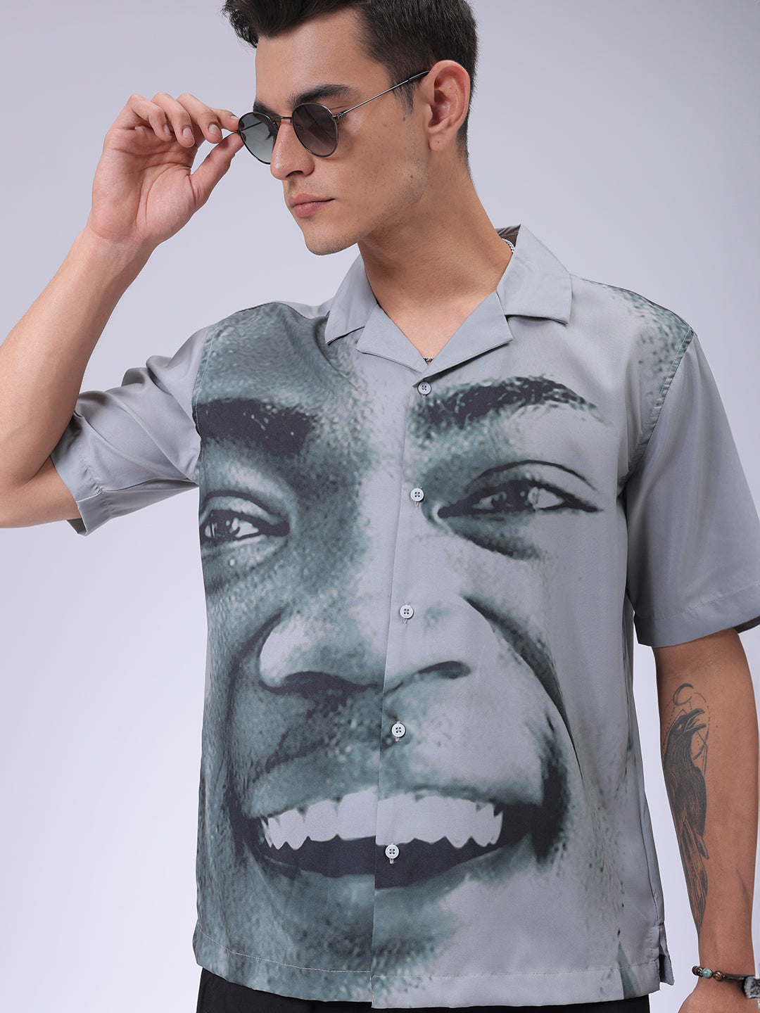 Men's Grey Oversized Fit Graphic Shirt