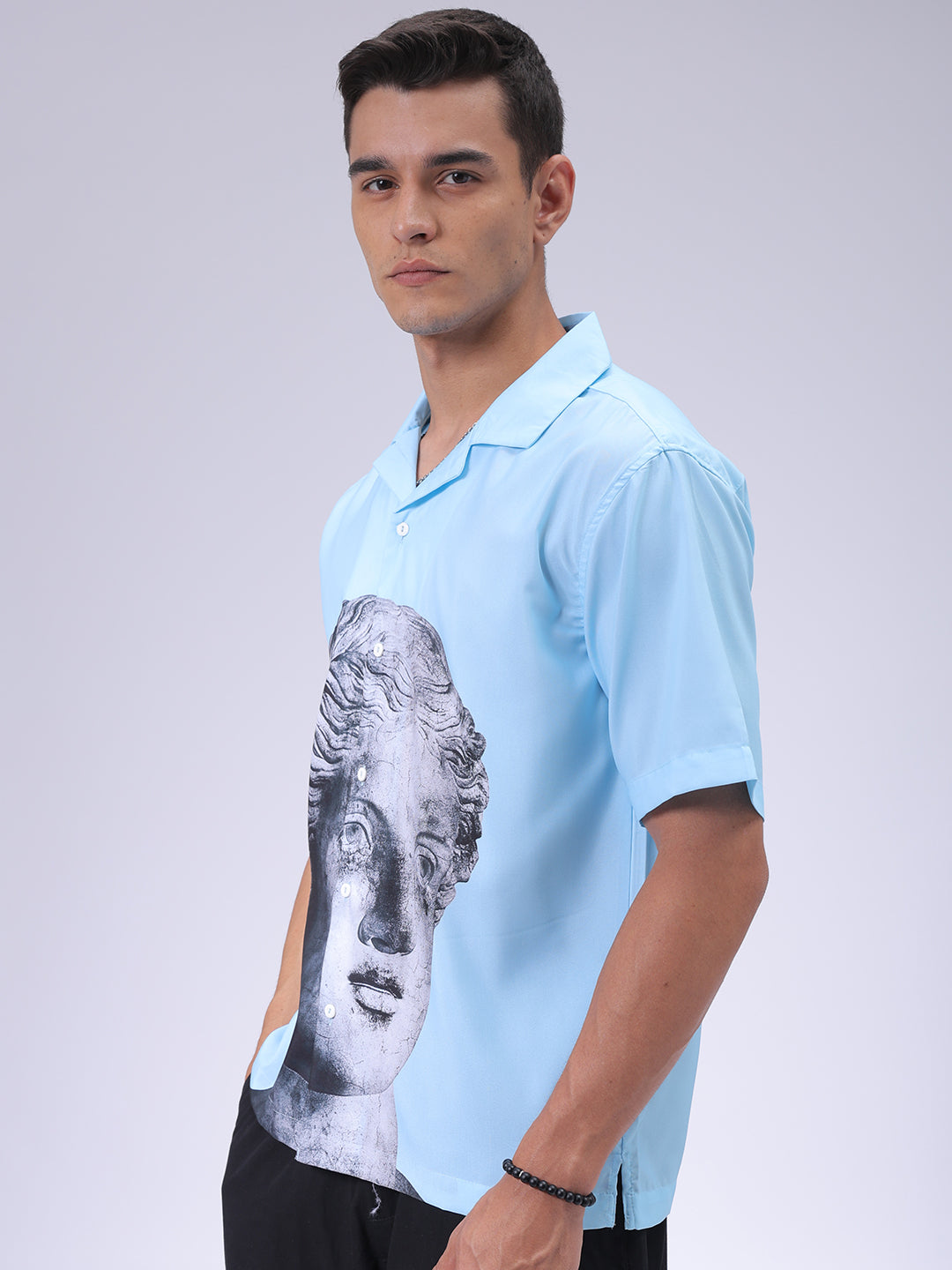 Men's Blue Oversized Fit Graphic Shirt