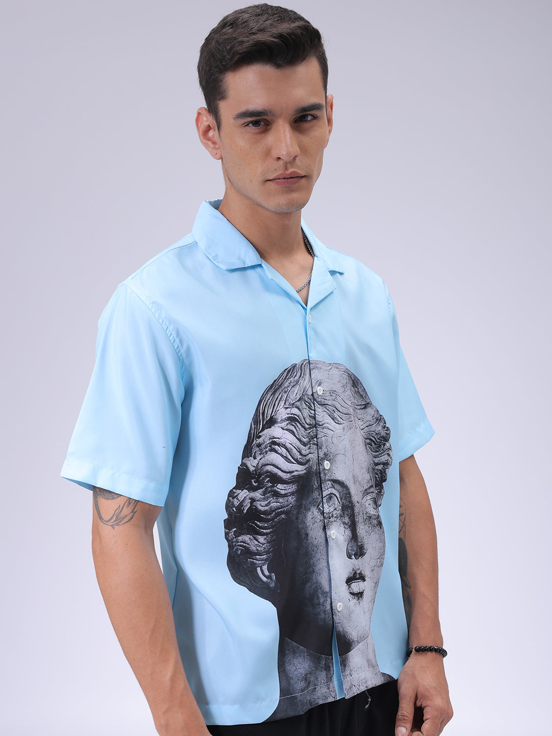 Men's Blue Oversized Fit Graphic Shirt