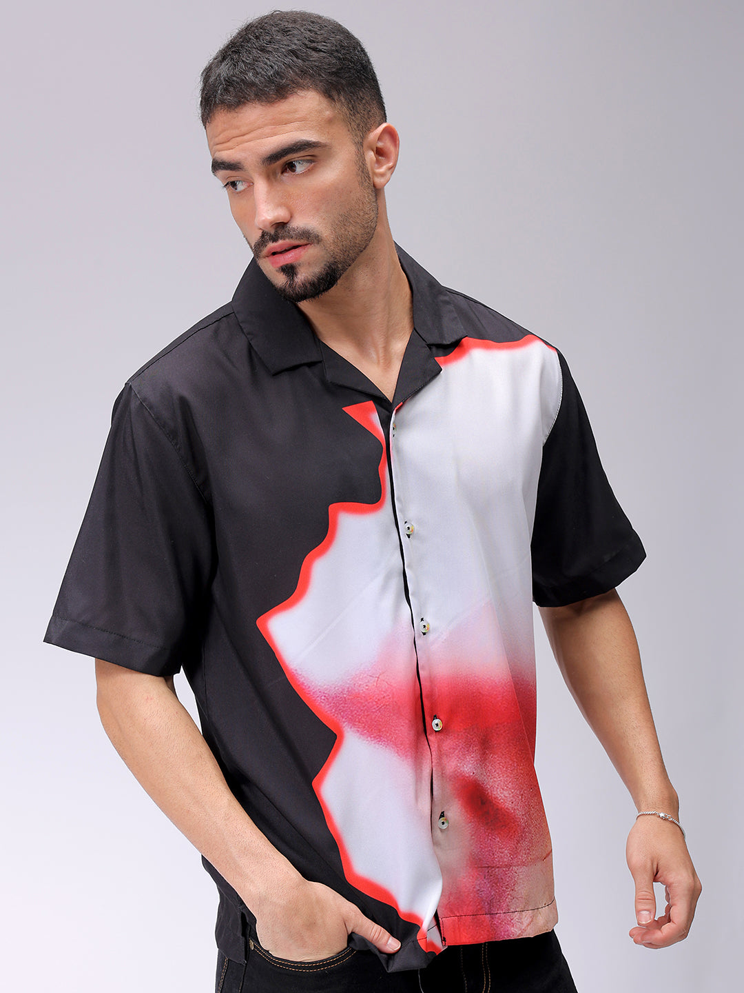 Men's Black Oversized Graphic Streetwear Shirt