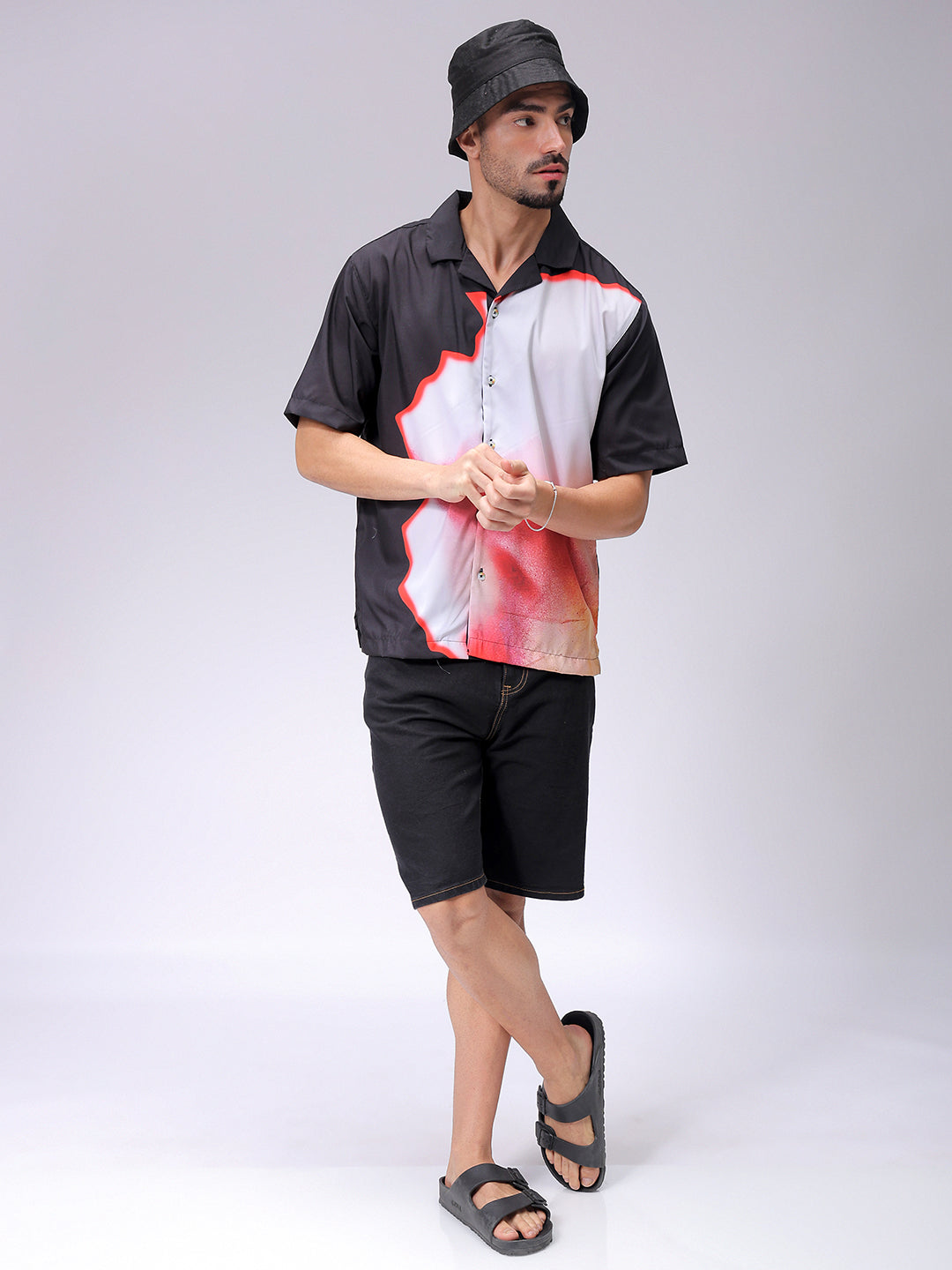 Men's Black Oversized Graphic Streetwear Shirt