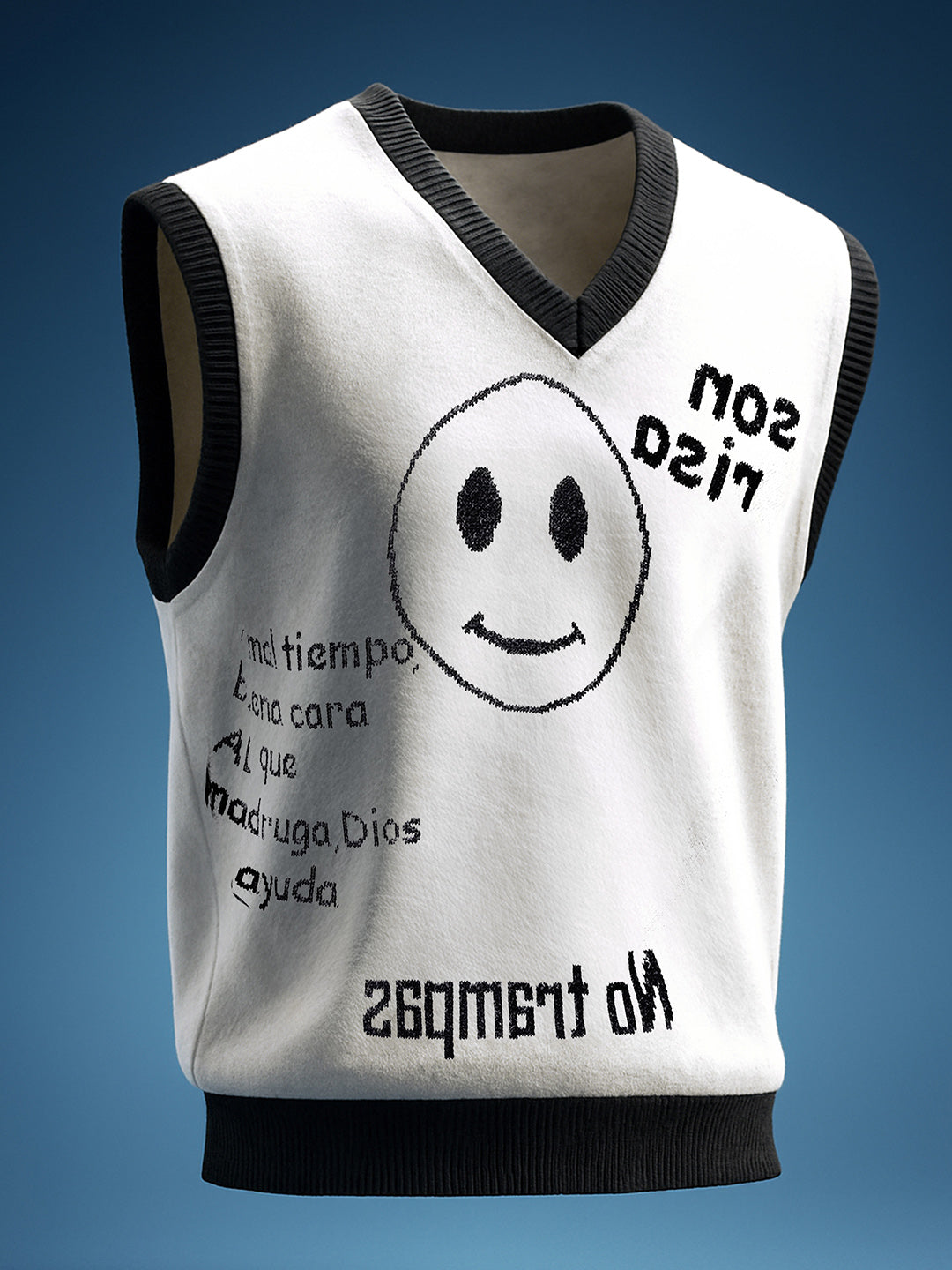 Men's White Boxy Fit Printed Retro Wear Sweater