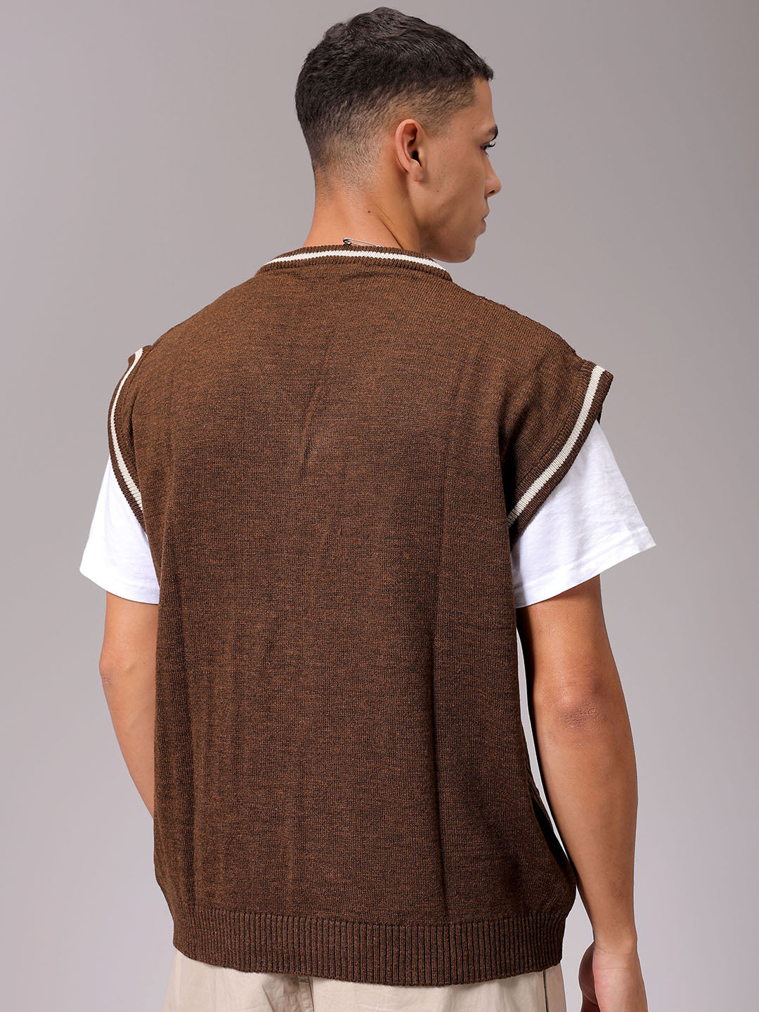 Men's Brown Oversized Textured Sweater