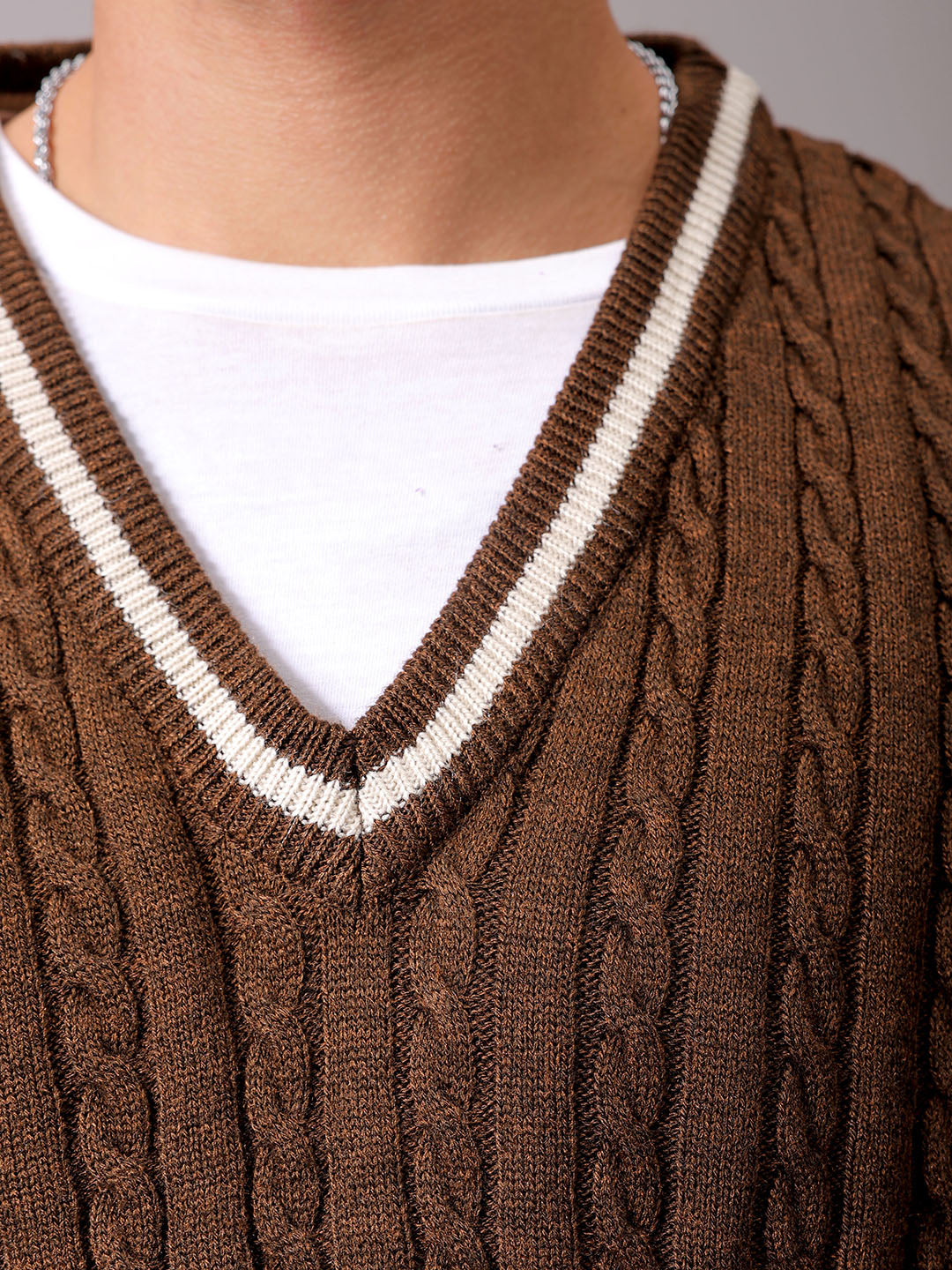 Men's Brown Oversized Textured Sweater