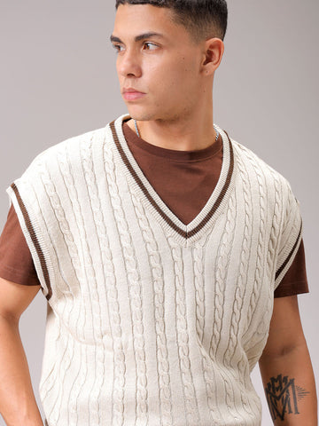 Men's White Oversized Textured Sweater