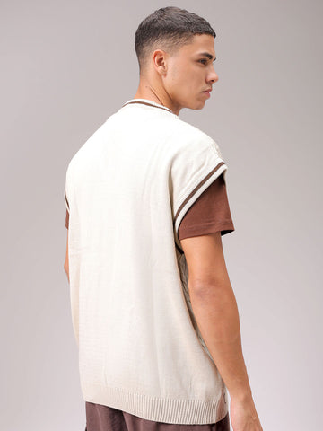 Men's White Oversized Textured Sweater
