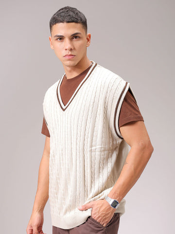 Men's White Oversized Textured Sweater