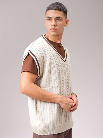 Men's White Oversized Textured Sweater