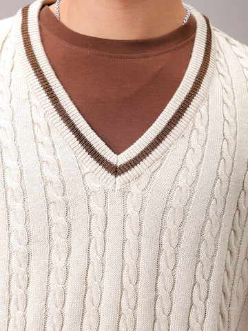 Men's White Oversized Textured Sweater