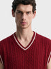 Men's Maroon Oversized Fit Textured Casual Sweater