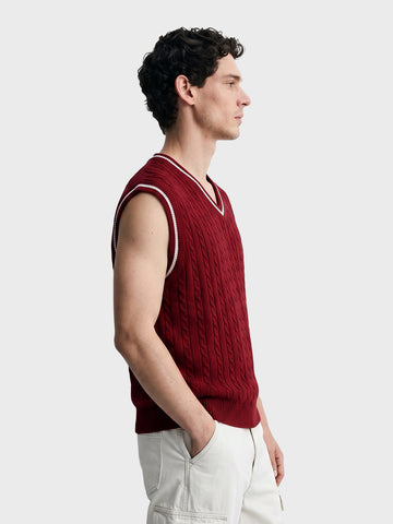 Men's Maroon Oversized Fit Textured Casual Sweater