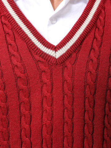 Men's Maroon Oversized Textured Sweater