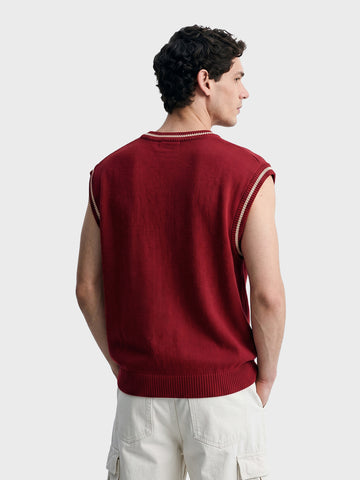 Men's Maroon Oversized Fit Textured Casual Sweater