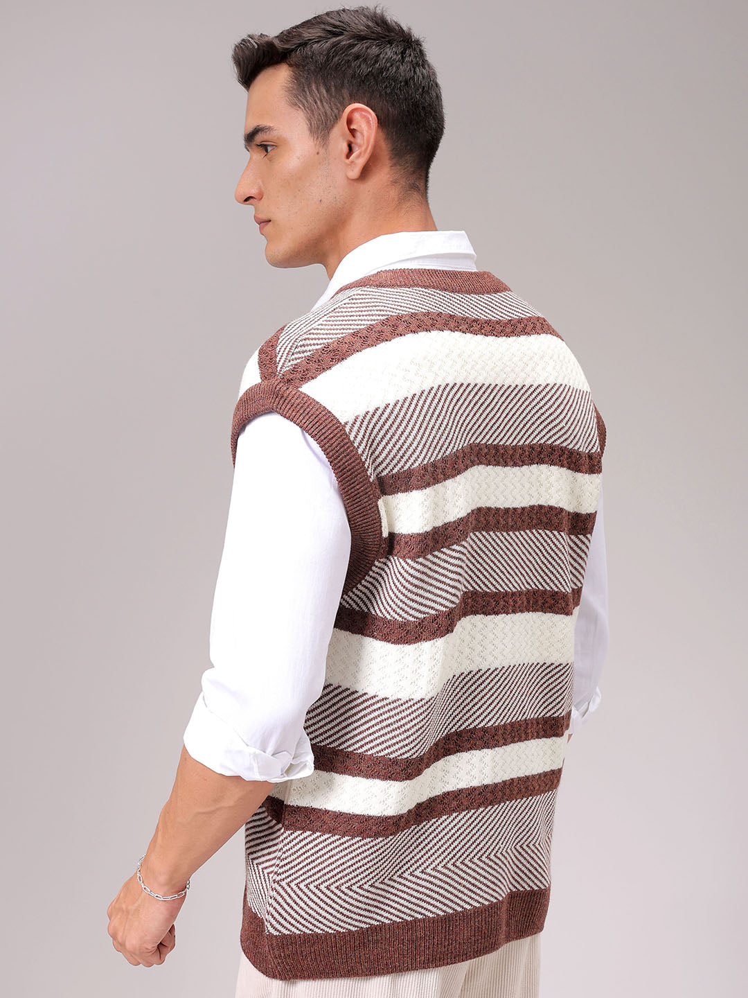 Men's Brown Oversized Striped Sweater