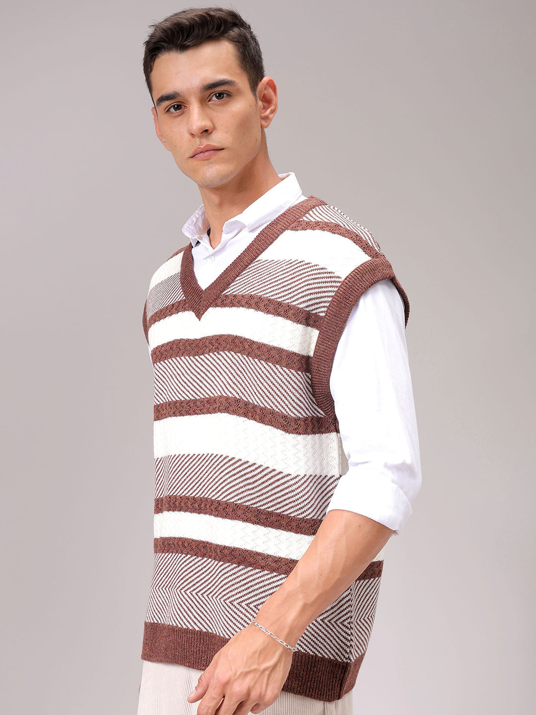 Men's Brown Oversized Striped Sweater