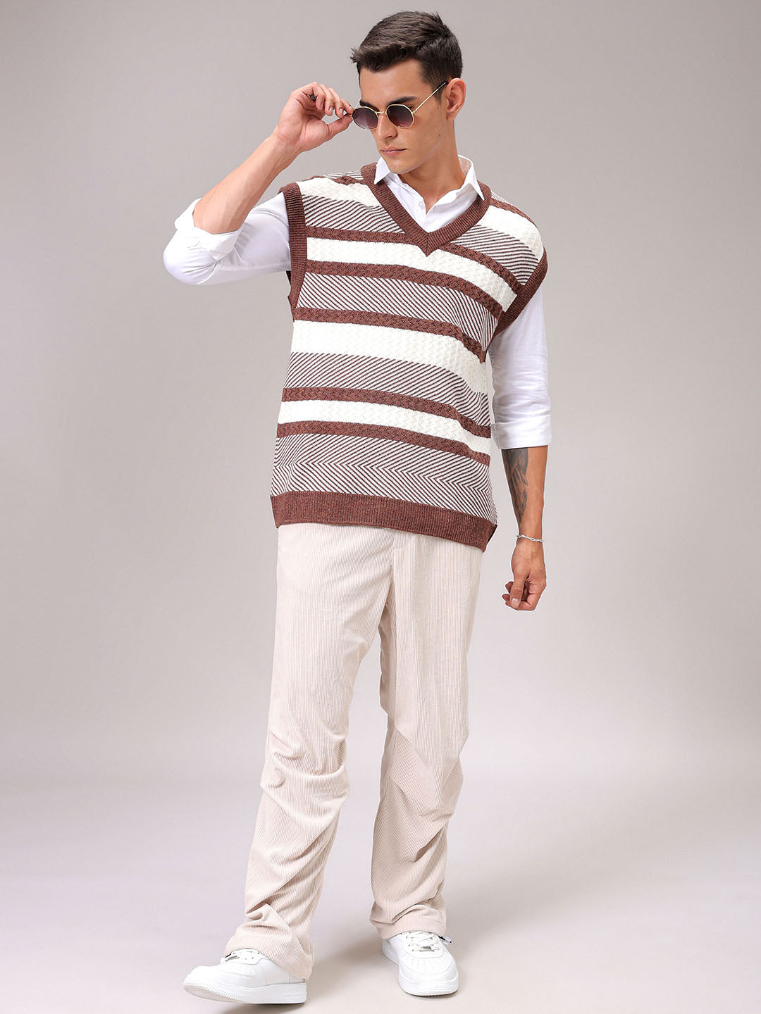 Men's Brown Oversized Striped Sweater