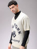 Men's Cream Boxy Fit Slogan V-Neck Sweater