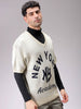 Men's Cream Boxy Fit Slogan V-Neck Sweater