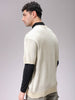Men's Cream Boxy Fit Slogan V-Neck Sweater