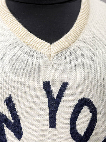 Men's Cream Boxy Fit Slogan V-Neck Sweater