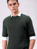 Men's Green Relaxed Fit Textured Crew Neck Sweater