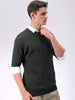 Men's Green Relaxed Fit Textured Crew Neck Sweater