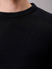 Men's Black Relaxed Fit Textured Crew Neck Sweater