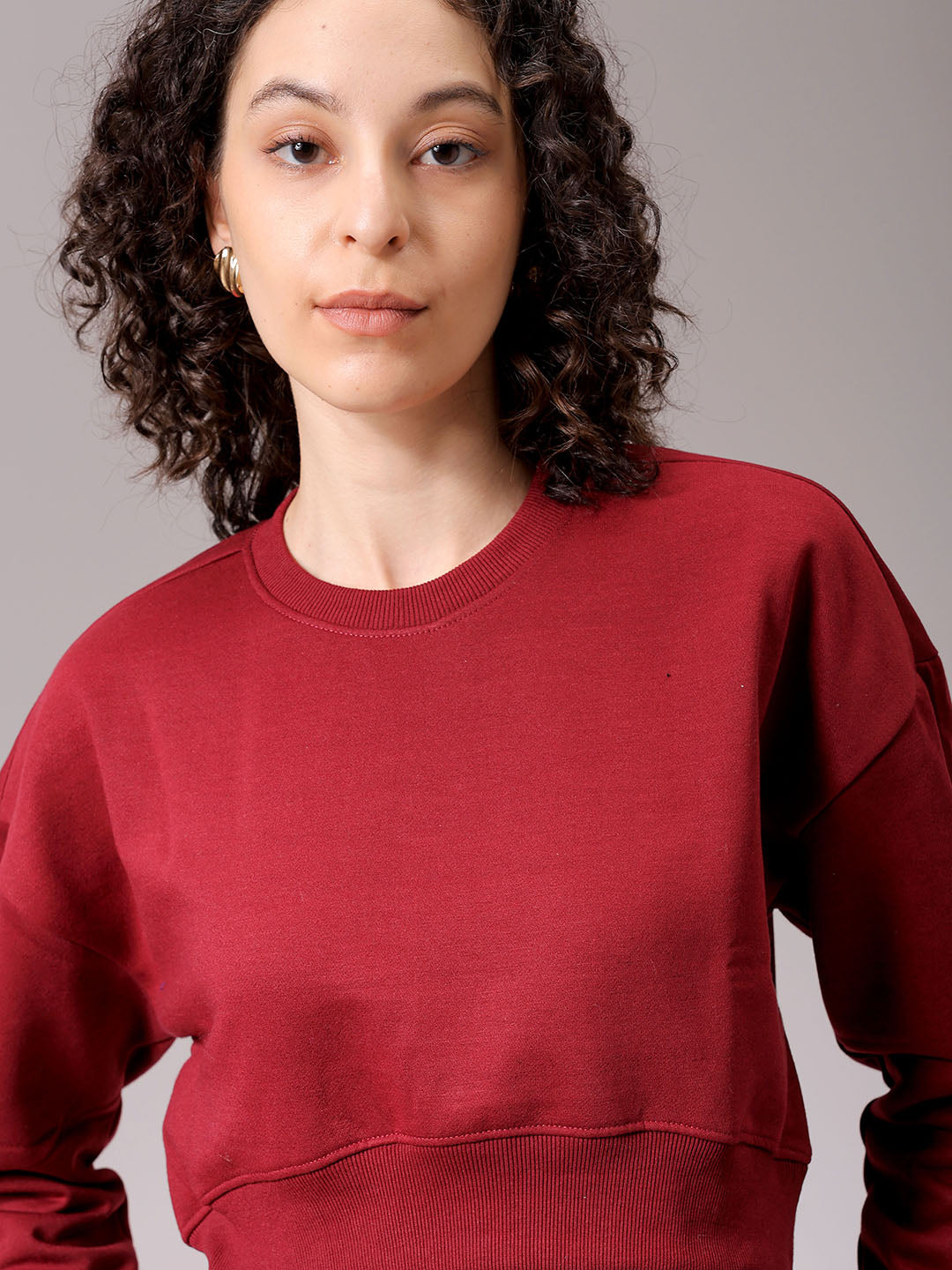 Women's Purple Loose Fit Solid Cropped Sweatshirt