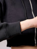 Women's Black Relaxed Fit Solid Cropped Front Open Sweatshirt