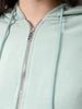 Women's Green Relaxed Fit Solid Front Open Zipper Sweatshirt