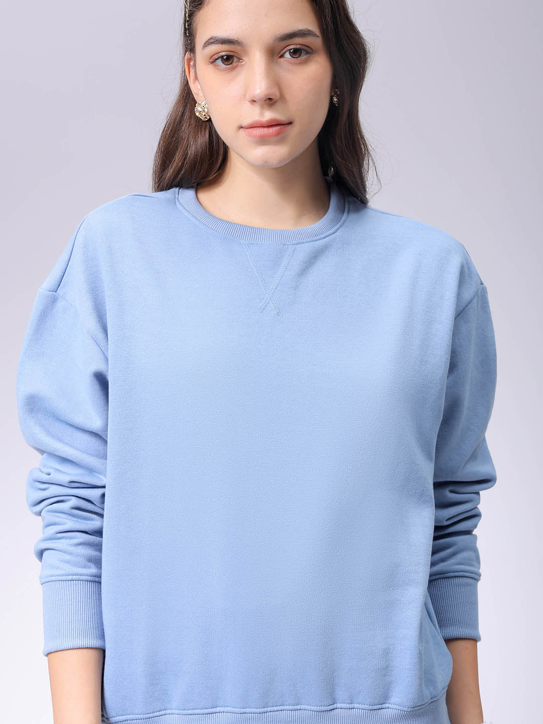 Women's Drop Shoulder Solid Crew Neck Sweatshirt