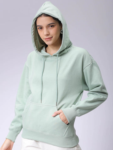 Women's Drop Shoulder Graphic Printed Hooded Sweatshirt