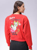 Women's Red Regular Fit Graphic Crewneck Sweatshirt