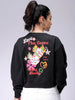 Women's Black Regular Fit Backprinted Crewneck Sweatshirt