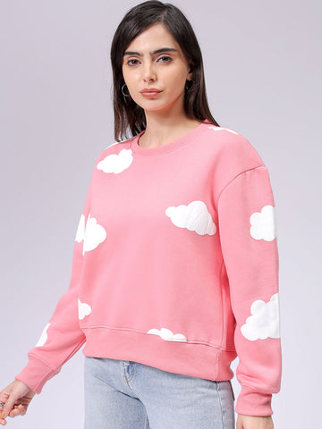 Women's Pink Relaxed Fit Graphic Crewneck Sweatshirt